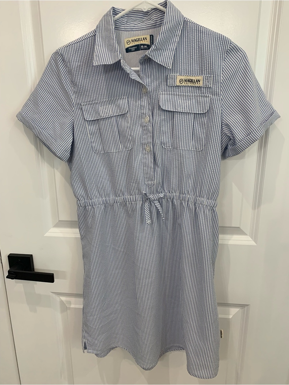 Magellan Outdoors Girls Blue and White Striped Dress